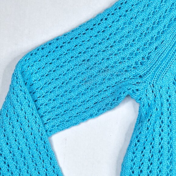 Talbots Open-Stitch Eyelet Ribbed Knit Cotton Sweater Turquoise Size M(P) - NWOT - Picture 3 of 6